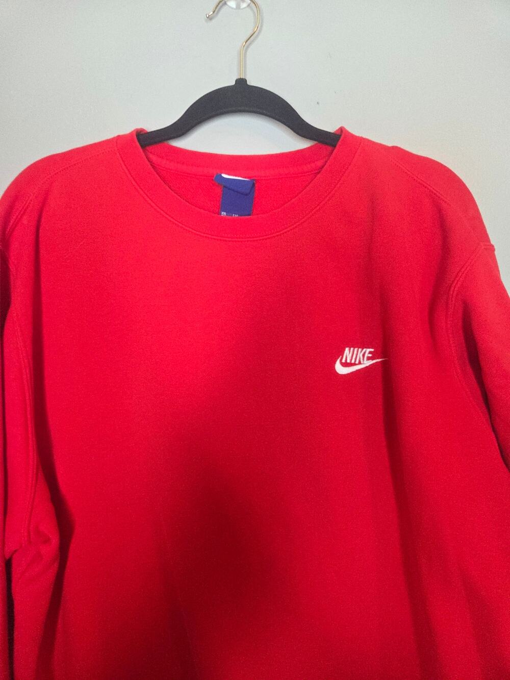 Vintage Nike Mens XXL Red Long Sleeve Fleece White Swosh Sweatshirt